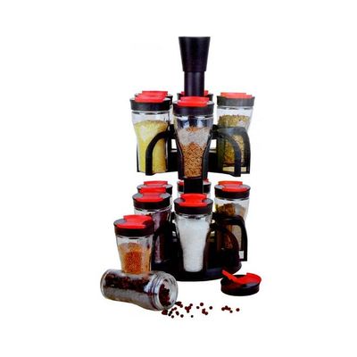 12-Piece Spice Jar With Rotating Rack Clear/Black/Red