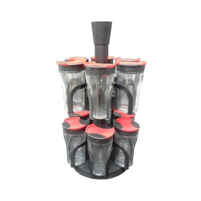 12-Piece Spice Jar With Rotating Rack Clear/Black/Red
