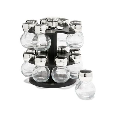 16-Piece Spice Rack Set Black/Clear/Silver standard