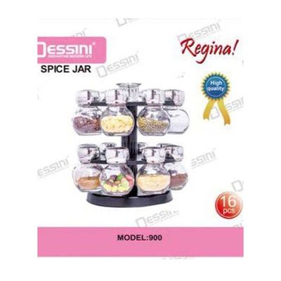 16-Piece Spice Jar Set Clear/Black/Silver 25x25x25cm