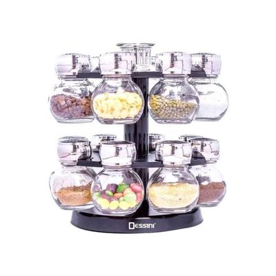16-Piece Spice Jar Set Clear/Black/Silver 25x25x25cm