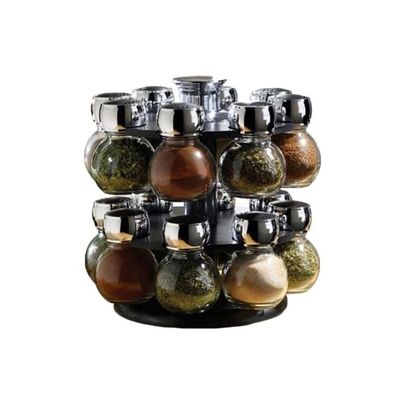 16-Piece Bulb Shape Spice Jar With Storage Rack Set Clear/Silver 6x6x8.3centimeter
