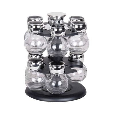 16-Piece Bulb Shape Spice Jar With Storage Rack Set Clear/Silver 6x6x8.3centimeter