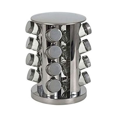 16 Glass Jars Spice Rack Set Silver 20x20x30cm