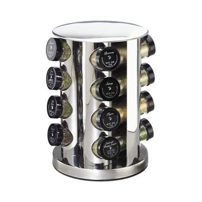 16 Glass Jars Spice Rack Set Silver 20x20x30cm