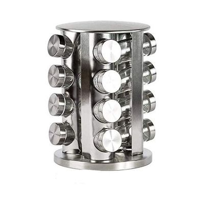 16 Glass Jars Spice Rack Set Silver 20x20x30cm