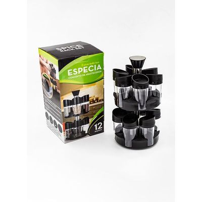 12-Piece Spice Rack Set Black/Clear