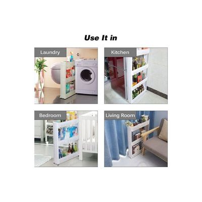 4 Tier Tower Slim Storage Rack White 54.5*14*31cm