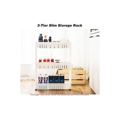 3 Tier Slim Tower Storage Rack White 55*14*24cm