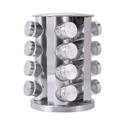 16-Piece Spice Jar Rack With 360°Rotating Clear/Silver