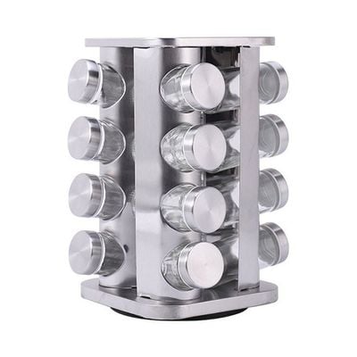 16-Piece Spice Jar Rack With 360°Rotating Clear/Silver