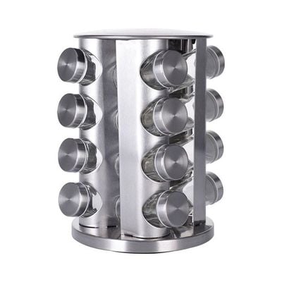 16-Piece Porous Spice Bottle and Storage Rack Set Silver