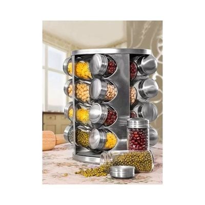 16-Piece Porous Spice Bottle and Storage Rack Set Silver