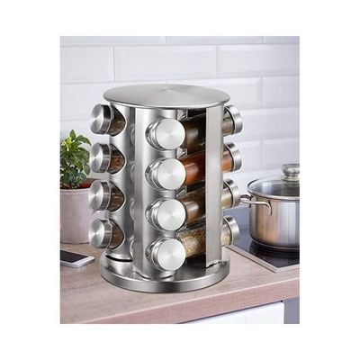 16-Piece Porous Spice Bottle and Storage Rack Set Silver