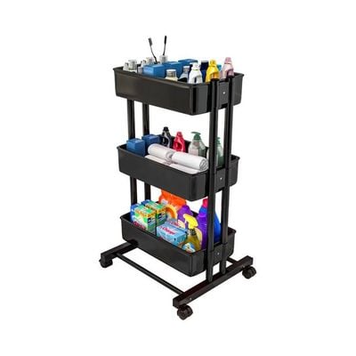 3 Tier Rolling Storage Utility Cart Black 45x38x78cm