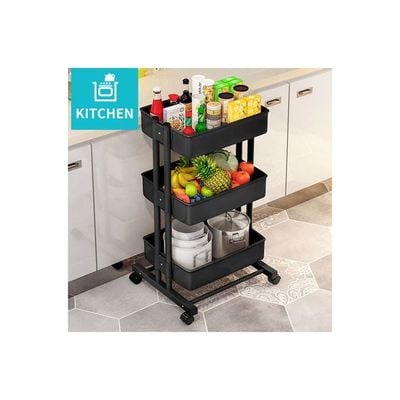 3 Tier Rolling Storage Utility Cart Black 45x38x78cm