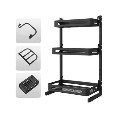 3-Tier Spice Countertop Organizer Rack With Utensil Holder Shelf Black 63*11*24.5cm