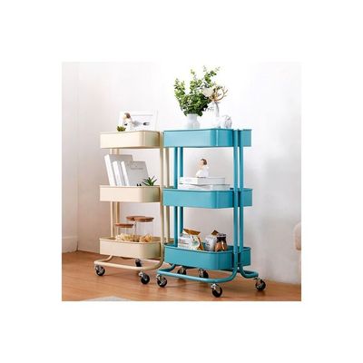 3-Tier Metal Utility Cart On Wheels Rolling Storage Beige