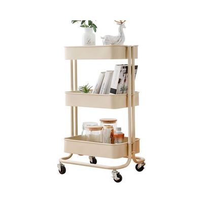 3-Tier Metal Utility Cart On Wheels Rolling Storage Beige