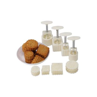 Mid-Autumn Festival Hand-Pressure Moon Cake Mould With 12 Pcs Mode Pattern For 4 Sets White