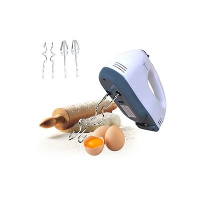 Electric Hand Mixer Egg Beater 7-Speed Easy Mix Good Grips Cake Mixer Ultra Power Beater 2 Beater Hook 2 Mixer Hook White/Grey 8.27x4.72x2.36cm