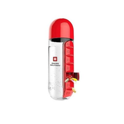 Water Bottle With Pill Box Organizer Red/Clear 240x80millimeter