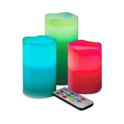 3-Piece Led Color Changing Candle With Remote Red/Green/Blue