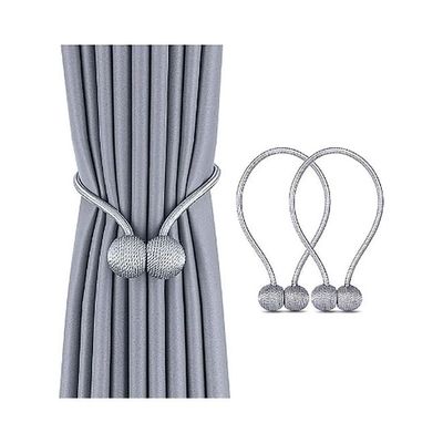 2-Pieces Curtain Tiebacks Magnetic Holders Silver