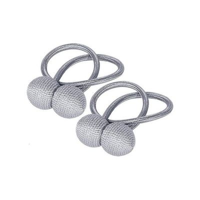 2-Pieces Curtain Tiebacks Magnetic Holders Silver