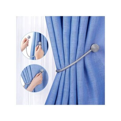 2-Pieces Curtain Tiebacks Magnetic Holders Silver