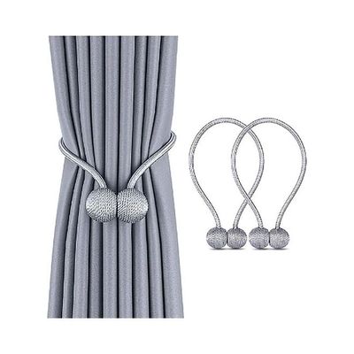 2-Pieces Curtain Tiebacks Magnetic Holder Silver