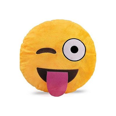 Wink Emoticon Cushion Polyester Yellow/Brown Standard