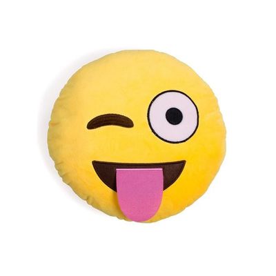 Wink Emoticon Cushion Cotton Yellow/Brown 15x8centimeter