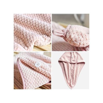 Hair Towel Wrap With Button Pink 21x2x20centimeter