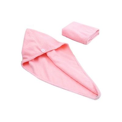 Hair Drying Towel with Button Pink 100g