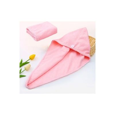 Hair Drying Towel with Button Pink 100g