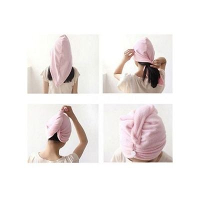 2-Piece Head Towel Cap Set Pink 59x26centimeter