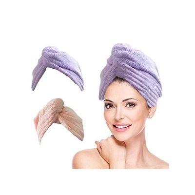 2-Piece Hair Drying Towel Set Purple/Pink 64—23cm