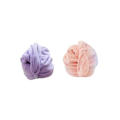 2-Piece Hair Drying Towel Set Purple/Pink 64—23cm