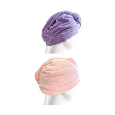 2-Piece Hair Drying Towel Set Purple/Pink 64—23cm