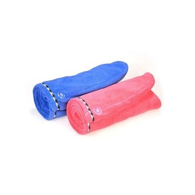 Pack of 2 Hair Towel Set Blue/Pink