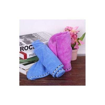 2-Piece Hair Drying Towel Set Blue 25centimeter