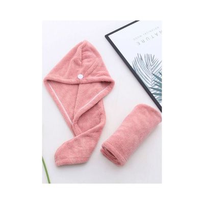 2 Piece Super Absorbent Hair Towel Set Pink 25x65cm