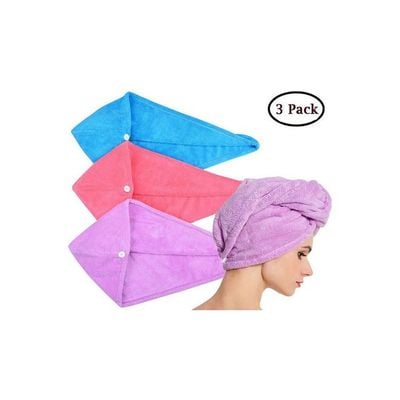 Pack Of 3 Microfiber Hair Towel Wrap Multicolour 65x24cm