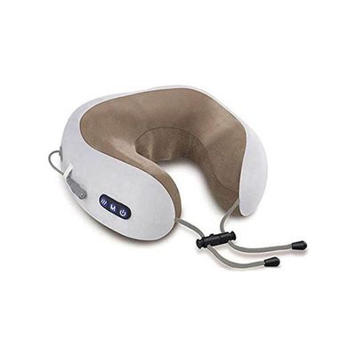 Neck Massager U Shape Pillow Electric Rechargeable Polyester White-Beige 30x30cm