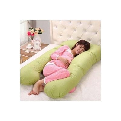 U Shaped Full Body Pillow Cotton Green 120x80centimeter