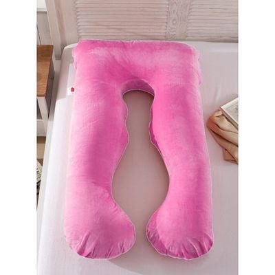 U-Shaped Pregnancy Pillow Cotton Pink 145x80x25centimeter