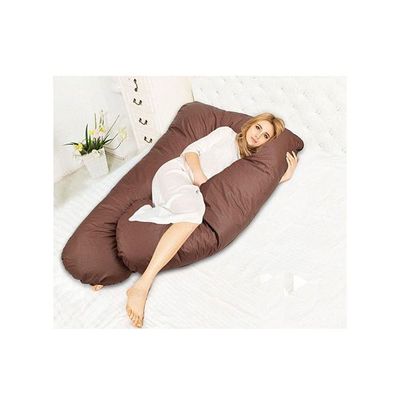 U-Shaped Maternity Pillow Cotton Brown 120x80centimeter