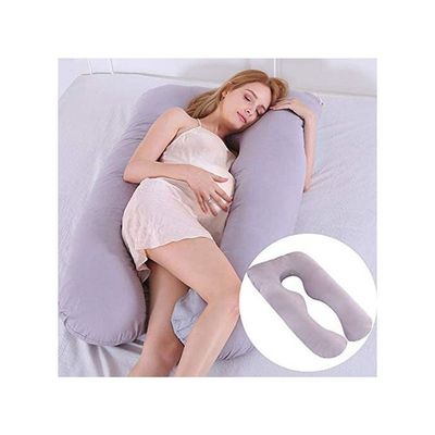 U-Shaped Comfortable Maternity Bed Pillow Cotton Pink 70x25x120cm