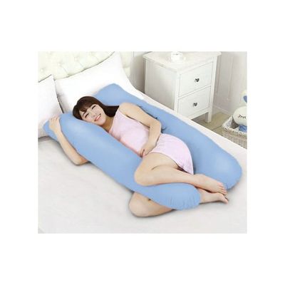 U-Shaped Pregnancy Pillow Cotton Blue 145x80x25centimeter